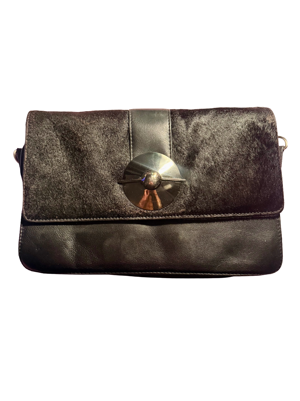 Zoe Wittner Black Leather/Cowhide Fold-Over Clutch— Black