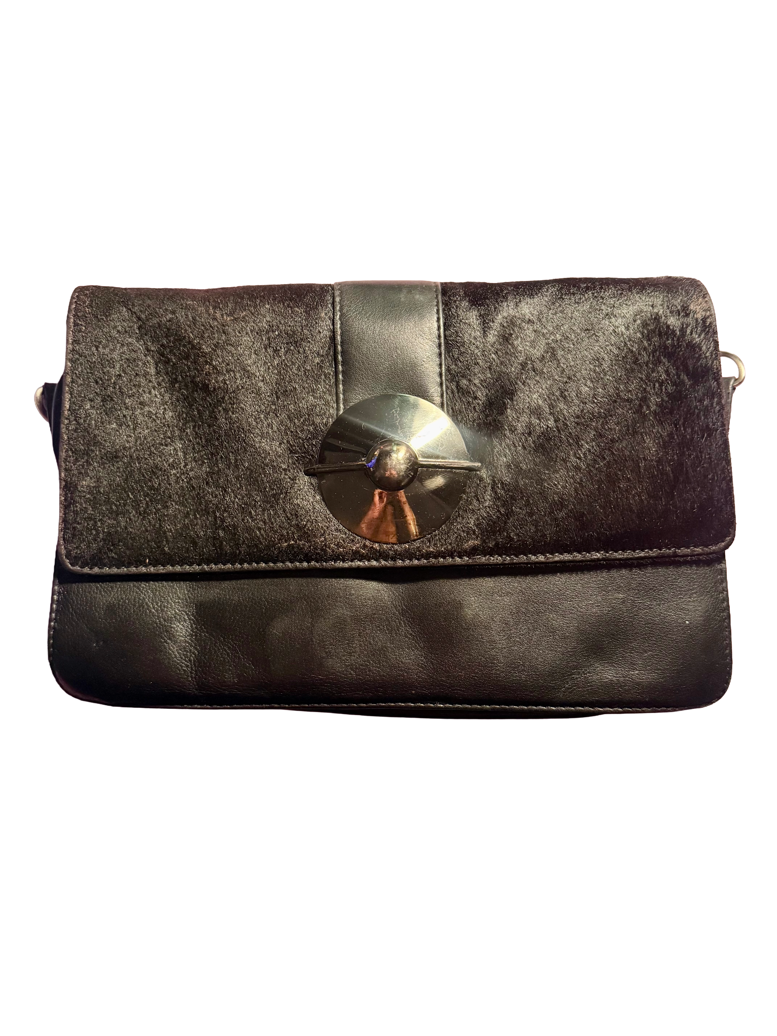 Zoe Wittner Black Leather/Cowhide Fold-Over Clutch— Black